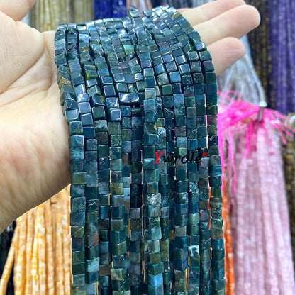 4x4mm Square Natural Stone Green Phoenix Jasper Loose Spacer Beads for Jewelry Making Diy Earrings Bracelet Charms Accessories