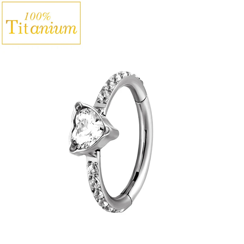 G23 Titanium Daith Helix Piercing Earrings Nasal Septum Clicker Hoop Zircon Nose Rings Cartilage Tragus Percing Body Jewelry 16G