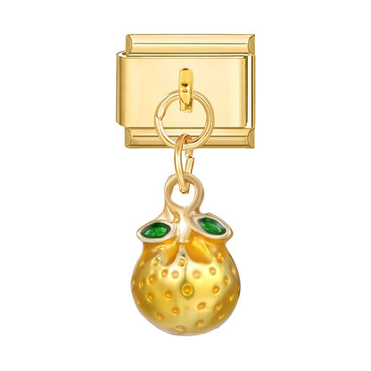 Fresh Fruits Strawberry Orange Peach Mango Pomegranate Golden Pendant Italian Charm Links Fit 9mm Bracelet DIY Making Gifts