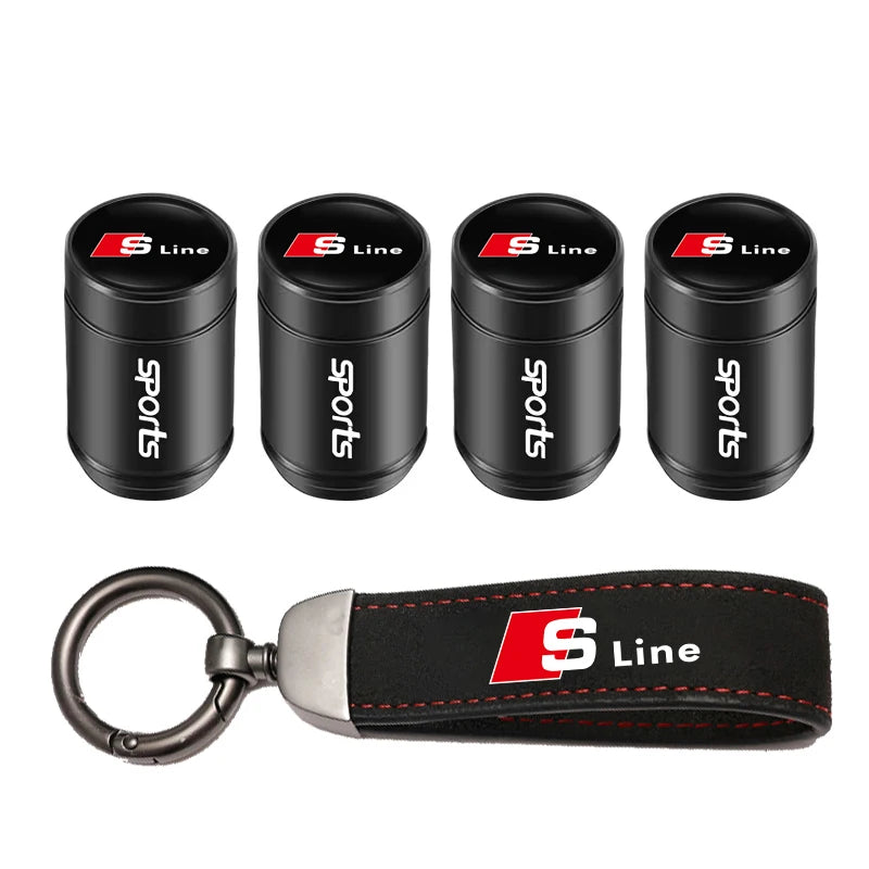 Audi Car Tire Wheel Valve Caps Cover/Car Key Chain Ring Keychain For Audi Sline A1 A2 A3 A4 A5 A6 A7 A8 Q1 Q2 Q3 Q4 Q5 Q6 Q7 Q8