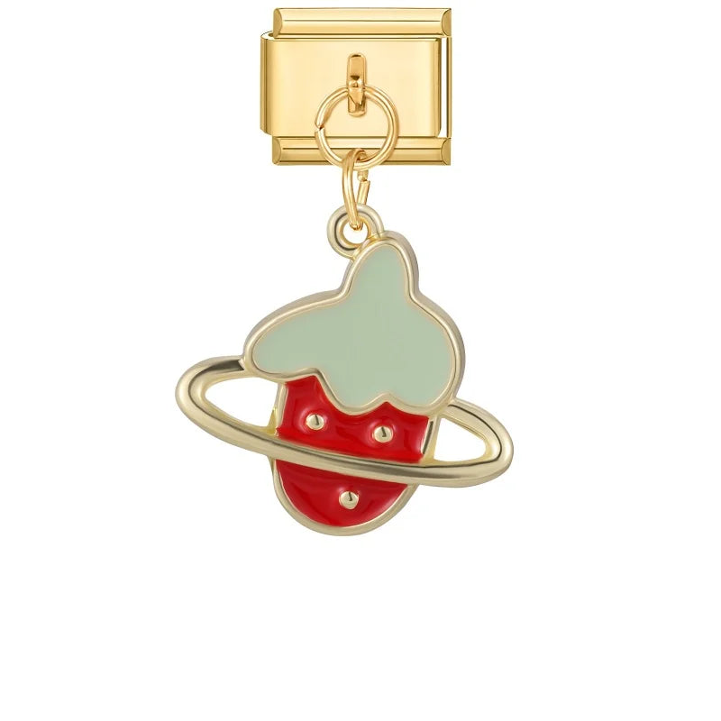 Fresh Fruits Strawberry Orange Peach Mango Pomegranate Golden Pendant Italian Charm Links Fit 9mm Bracelet DIY Making Gifts
