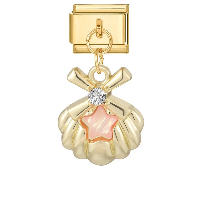 Fresh Fruits Strawberry Orange Peach Mango Pomegranate Golden Pendant Italian Charm Links Fit 9mm Bracelet DIY Making Gifts
