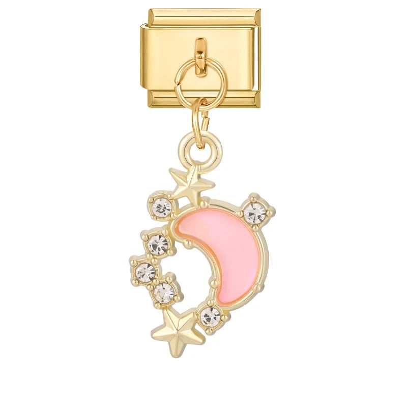 Fresh Fruits Strawberry Orange Peach Mango Pomegranate Golden Pendant Italian Charm Links Fit 9mm Bracelet DIY Making Gifts