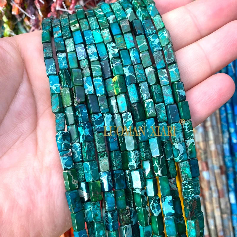 4x9mm Square Cylinder Natural Stone Sea Sediment Jasper Turquoise Spacer Beads for Jewelry Making Diy Bracelets Accessories