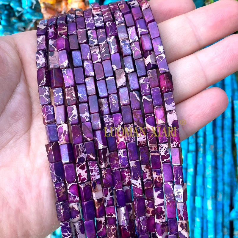 4x9mm Square Cylinder Natural Stone Sea Sediment Jasper Turquoise Spacer Beads for Jewelry Making Diy Bracelets Accessories