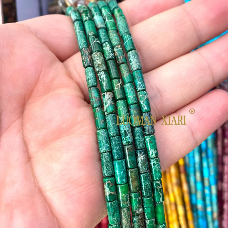 4x9mm Square Cylinder Natural Stone Sea Sediment Jasper Turquoise Spacer Beads for Jewelry Making Diy Bracelets Accessories
