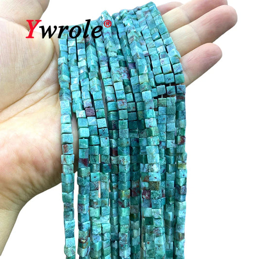 4x4mm Square Natural Stone Green Phoenix Jasper Loose Spacer Beads for Jewelry Making Diy Earrings Bracelet Charms Accessories