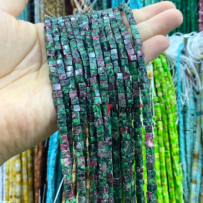 4x4mm Square Natural Stone Green Phoenix Jasper Loose Spacer Beads for Jewelry Making Diy Earrings Bracelet Charms Accessories