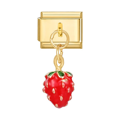 Fresh Fruits Strawberry Orange Peach Mango Pomegranate Golden Pendant Italian Charm Links Fit 9mm Bracelet DIY Making Gifts