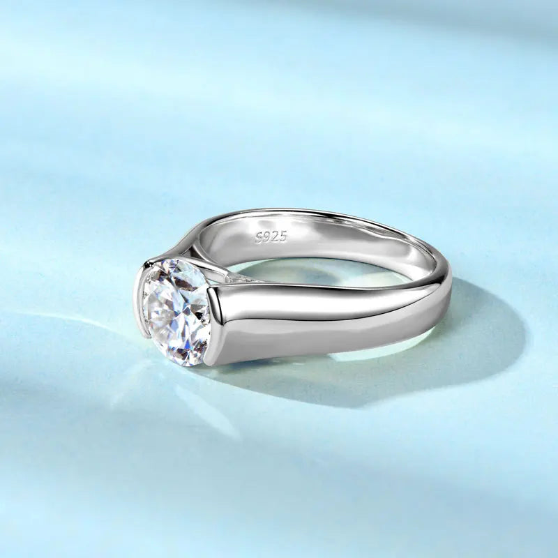 OXTAO D VVS1 8mm 2ct Moissanite Diamond Solitiare Rings Female Jewelry Real S925 Silver Engagement Wedding Band Bezel Setting
