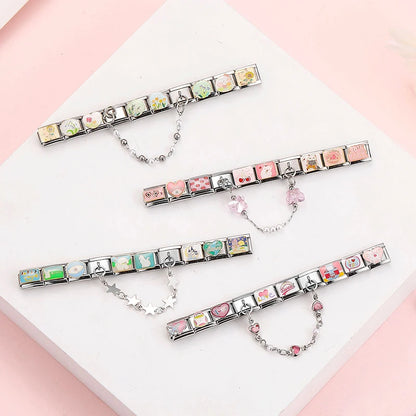 Fresh Fruits Strawberry Orange Peach Mango Pomegranate Golden Pendant Italian Charm Links Fit 9mm Bracelet DIY Making Gifts