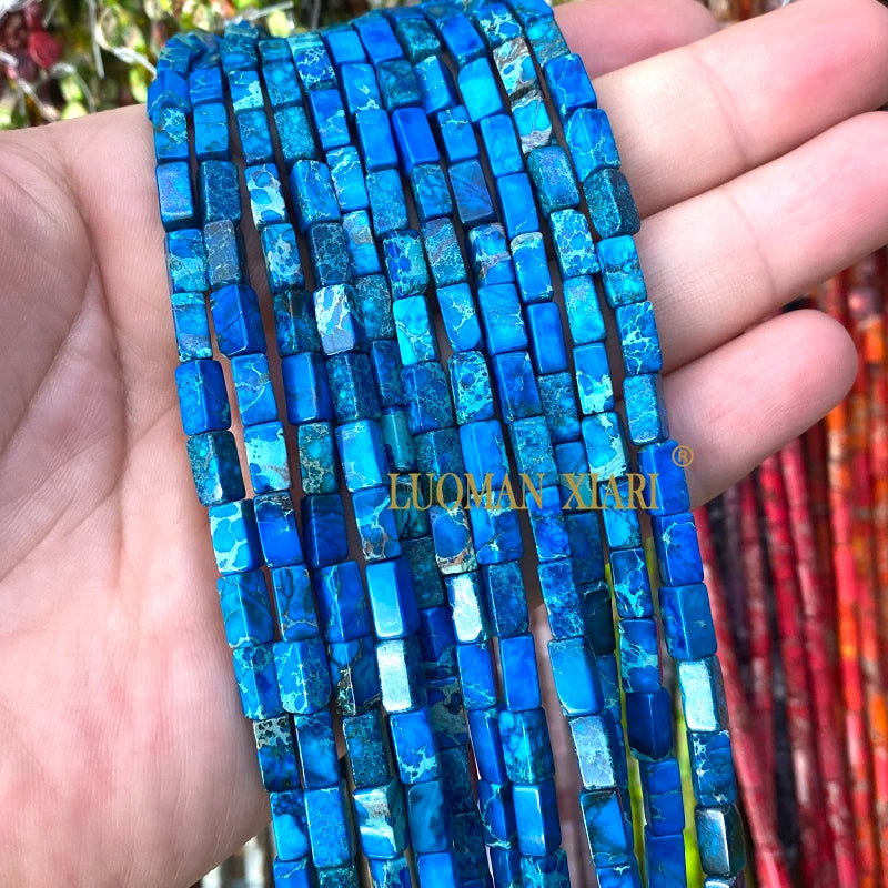 4x9mm Square Cylinder Natural Stone Sea Sediment Jasper Turquoise Spacer Beads for Jewelry Making Diy Bracelets Accessories