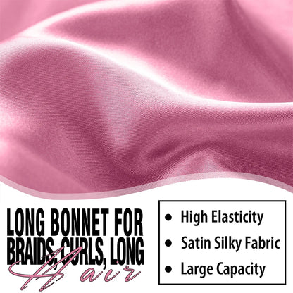 Women Extra Large Hair Long Silk Bonnet Cap & Elastic Satin Hair Band Comfortable Head Cover Night Sleep Hat for Sleeping Shower