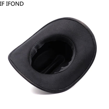 Vintage Western Cowboy Hat For Men's Gentleman Lady Jazz Cowgirl With Leather Wide Brim Cloche Church Sombrero Hombre Caps