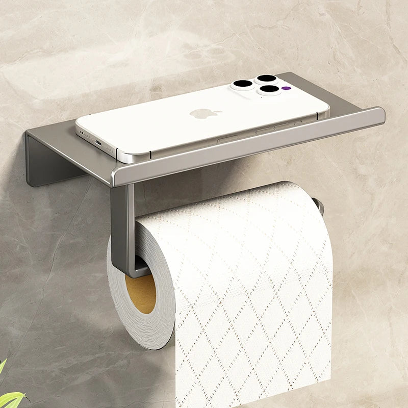 Stainless Steel Bathroom Paper Holder Wall Mount  Toilet Roll Stand WC Paper Towel Holder with Phone Slot for Home Us