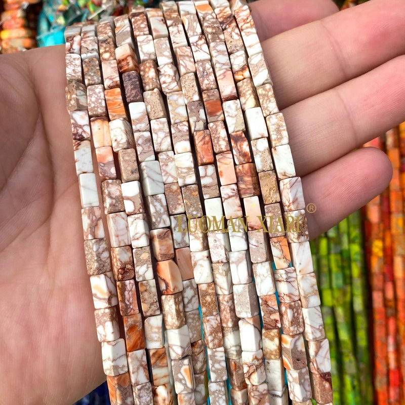 4x9mm Square Cylinder Natural Stone Sea Sediment Jasper Turquoise Spacer Beads for Jewelry Making Diy Bracelets Accessories