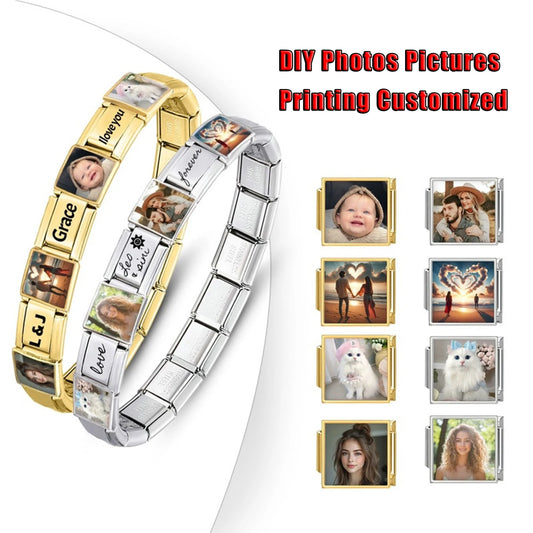 1PCS Photo Pictures Personalized Customized Italian Charms Link Fit 9mm Stainless Steel Bracelets Family Pets Image Custom Gifts