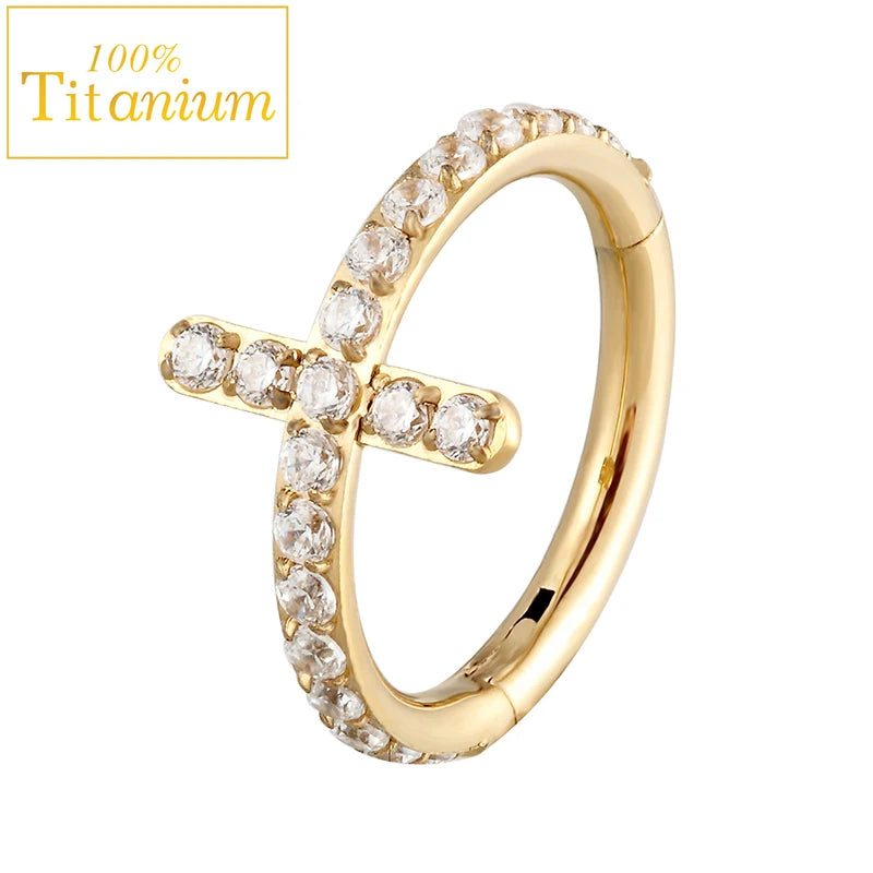 G23 Titanium Daith Helix Piercing Earrings Nasal Septum Clicker Hoop Zircon Nose Rings Cartilage Tragus Percing Body Jewelry 16G