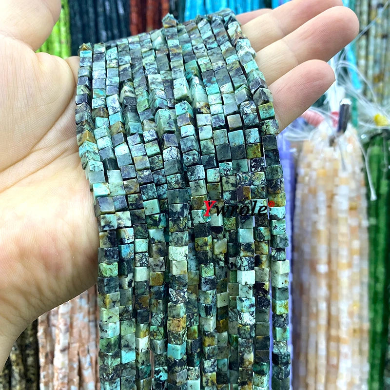 4x4mm Square Natural Stone Green Phoenix Jasper Loose Spacer Beads for Jewelry Making Diy Earrings Bracelet Charms Accessories