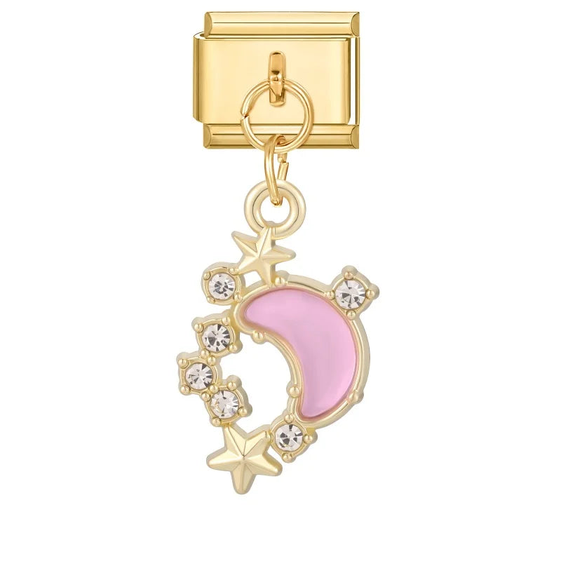 Fresh Fruits Strawberry Orange Peach Mango Pomegranate Golden Pendant Italian Charm Links Fit 9mm Bracelet DIY Making Gifts