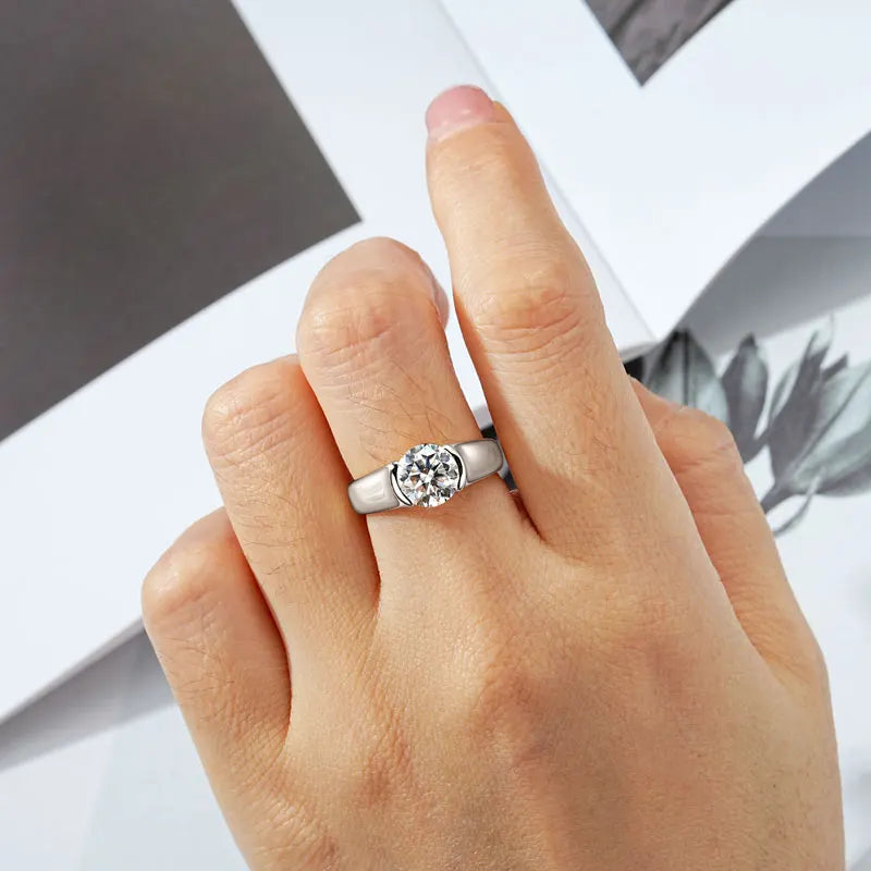 OXTAO D VVS1 8mm 2ct Moissanite Diamond Solitiare Rings Female Jewelry Real S925 Silver Engagement Wedding Band Bezel Setting