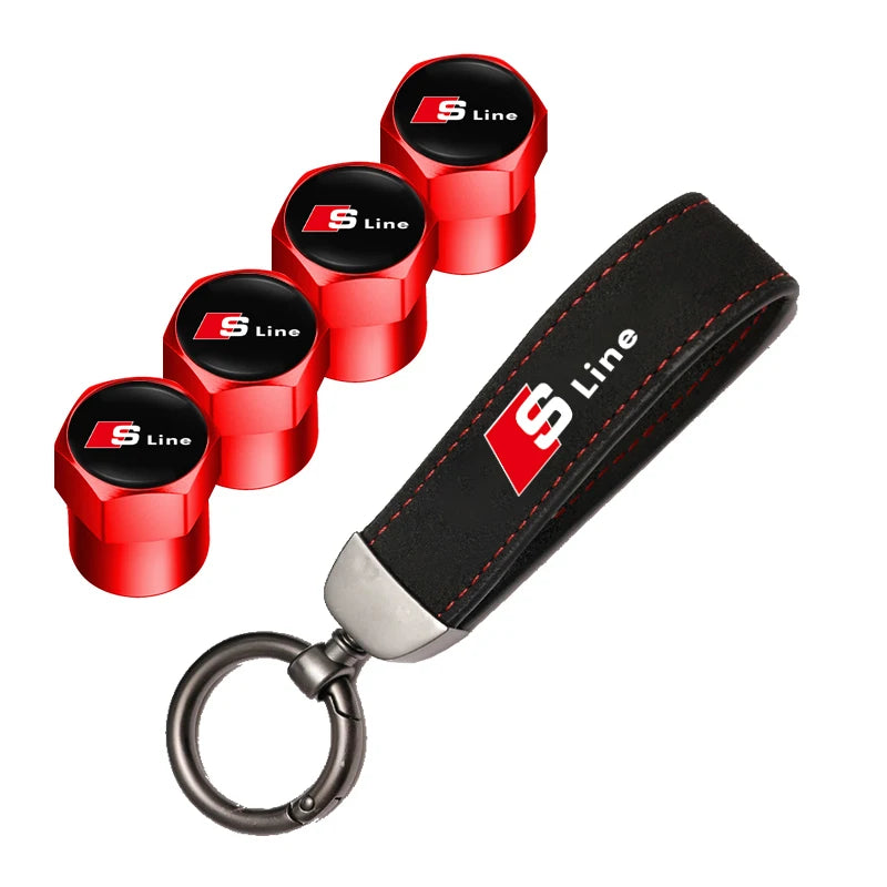 Audi Car Tire Wheel Valve Caps Cover/Car Key Chain Ring Keychain For Audi Sline A1 A2 A3 A4 A5 A6 A7 A8 Q1 Q2 Q3 Q4 Q5 Q6 Q7 Q8