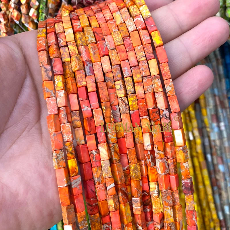 4x9mm Square Cylinder Natural Stone Sea Sediment Jasper Turquoise Spacer Beads for Jewelry Making Diy Bracelets Accessories