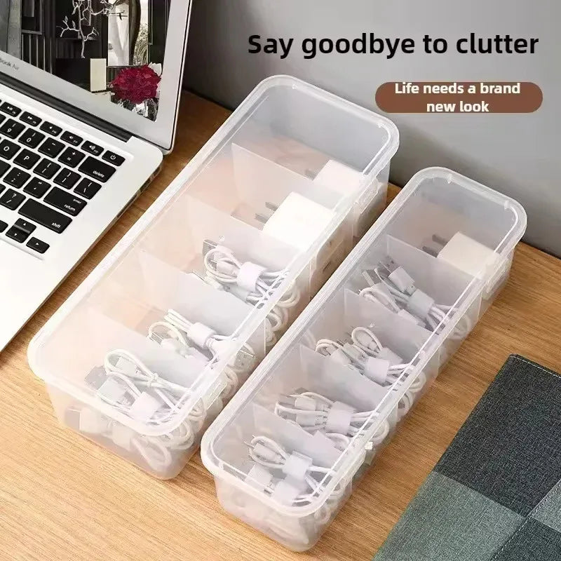 Transparent Cable Storage Box, Compartment Organizer With Lid, Dust-Proof Tidy For Use In Office And Home