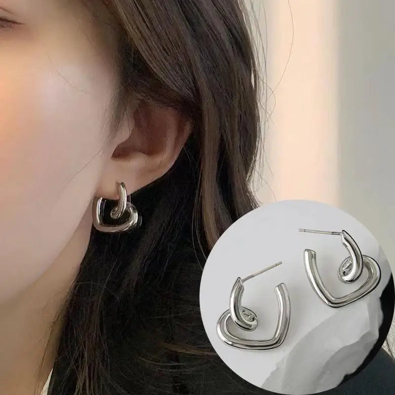 925 Silver Needle Korean Big Elegant Earrings For Woman Metal Jewelry 2026 Trending Vintage Geometric Women's Earrings Z40