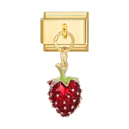 Fresh Fruits Strawberry Orange Peach Mango Pomegranate Golden Pendant Italian Charm Links Fit 9mm Bracelet DIY Making Gifts